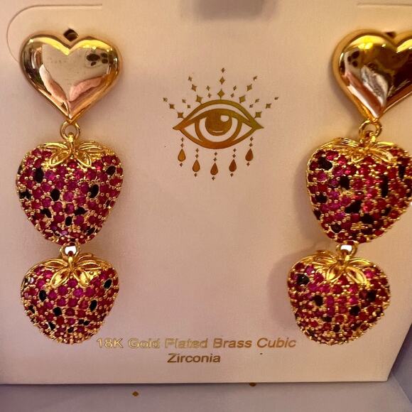 Eye Candy Women's 18K Goldplated & Cubic Zirconia Strawberry Drop Earrings - NWT - Picture 2 of 6